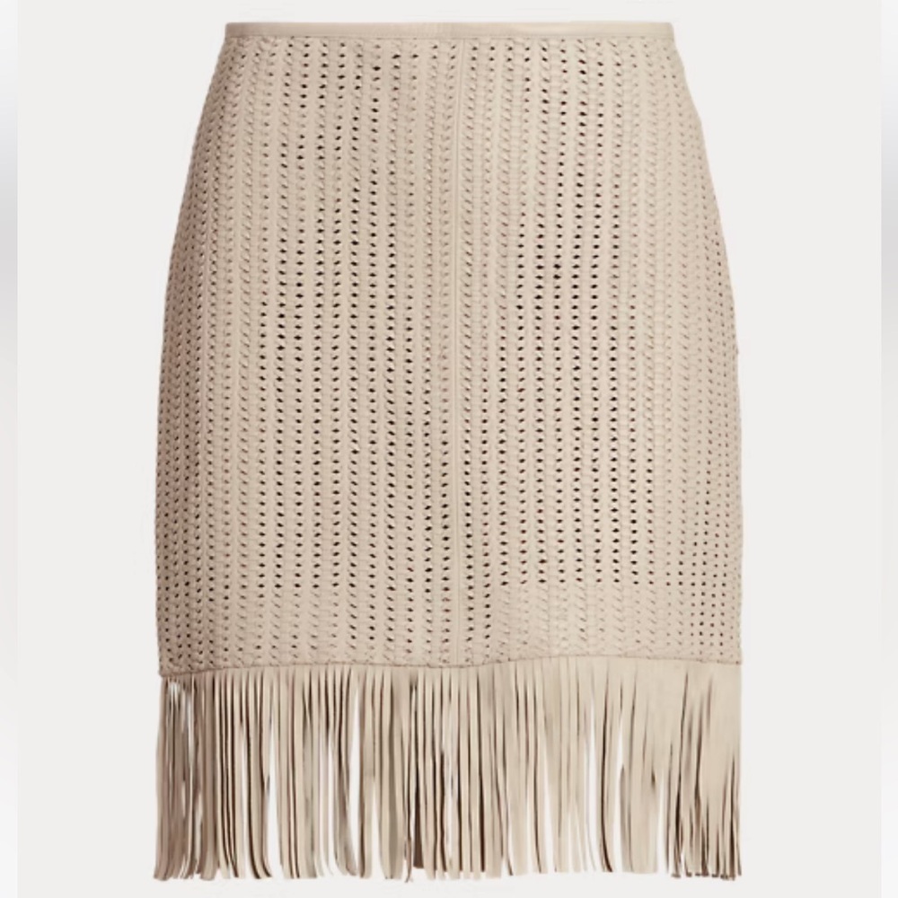 Ralph Lauren Fringe-Trim Woven Lambskin Leather Pencil Skirt NWT - Picture 6 of 14